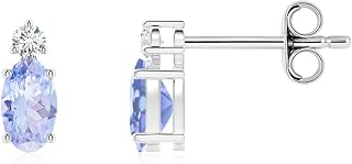 Angara Natural Basket-Set Oval Tanzanite Stud Earrings with Diamond in Sterling Silver/14K Solid Gold/Platinum for Women | December Birthstone Jewellery