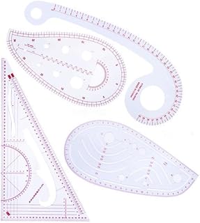 Fashion Clear Metric Sewing Ruler Set, 4 Pieces French Curve Pattern Making Ruler Kit for Beginner, Tailor, Designer
