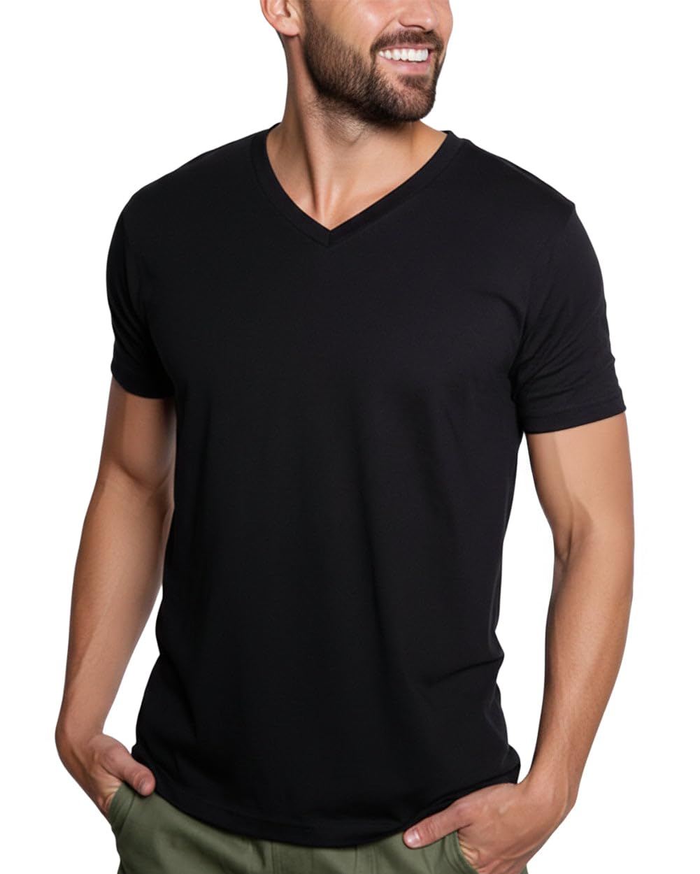 Men's V-Neck T-Shirt Fitted Short Sleeve Soft Cotton Vneck Tees S-2XL