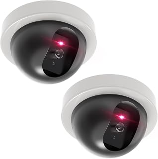 WALI CCTV Dome Fake Camera with Flashing Red Light, 2 Pack, White (SDW-2) | Dummy Cameras for Outside Indoor, Wireless Simulated Surveillance Cam, Realistic Look, Weatherproof, Warning Sticker Included