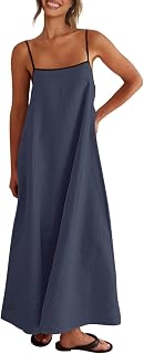 Shy Velvet Women's Linen Maxi Dress Spaghetti Strap Casual Boho Dress