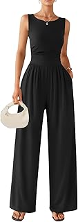 Ekouaer 2026 Womens One Piece Jumpsuits Wide Leg Sleeveless Round Neck Casual Jumpsuits with Pockets