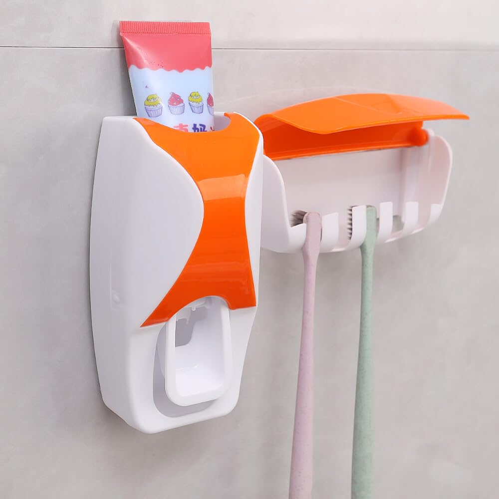 Automatic Dispenser Wall Mounted Toothpaste Squeezer and Toothbrush Holder Set f