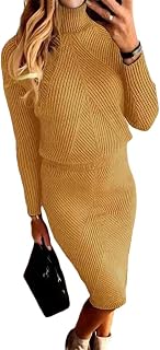 ORANDESIGNE Women's Knitted Sweater Dress Set 2 Pieces Winter Turtleneck Sweater and Pencil Skirt Knitted Elegant Bodycon Dress