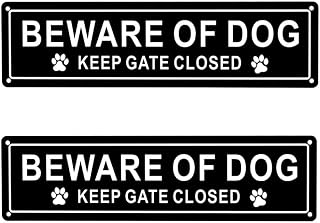 Beware of Dog Sign, Aluminum, Keep Gate Close Sign for Fence or Gate, 31.8 x 3.1 Inches, Black, 2 Pack