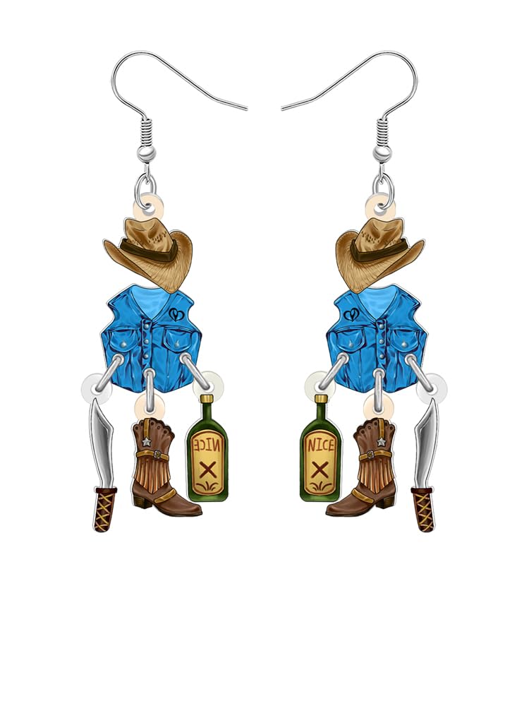 Acrylic Funny Western Cowgirl Hat Boot Earrings Costume Gift for Women Cowboy Da