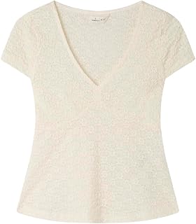 Springfield V Neck Top with Small Lace Details and Soft Gathering Under Chest Camiseta Mujer (Pack de 1)