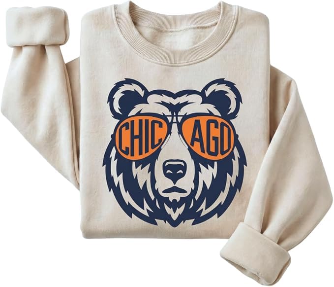 Chicago Game Day Sweatshirt - Artistic Bear Mascot Sunglasses Graphic