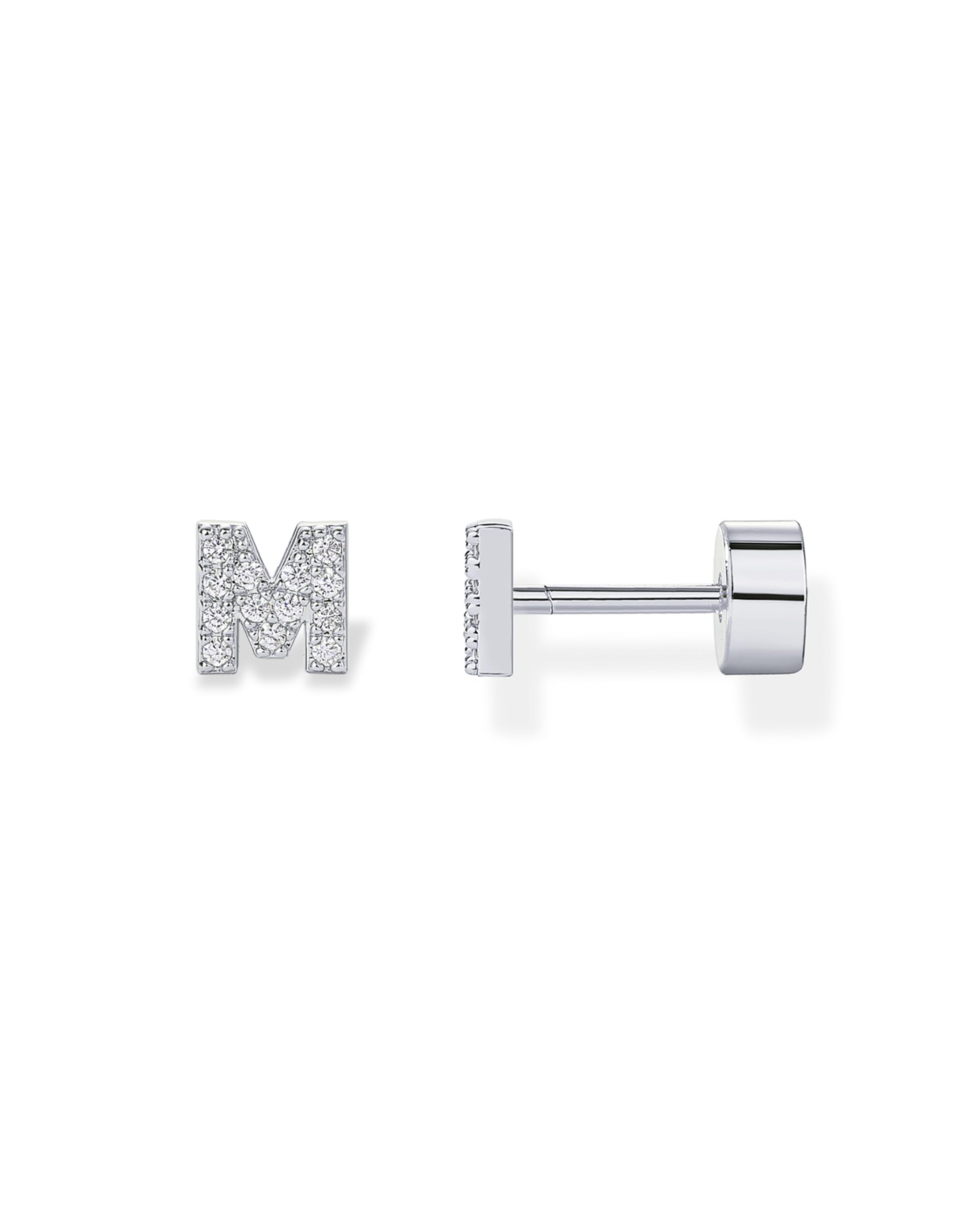 PAVOI 14K Gold Plated Initial Flat Back Earrings for Women, CZ Letter Studs