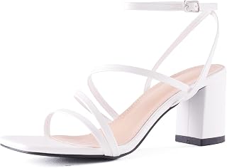 LACUONE Strappy Heels for women Block Heels Square Toe Chunky Ankle Buckle Pump Heeled Sandals