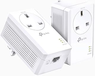 TP-Link TL-PA7017P KIT 1-Port Gigabit Passthrough Powerline Starter Kit, Data transfer speed Up To 1000 Mbps, Ideal for HD/3D/4K video streaming UK Plug (Renewed)