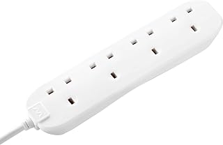 Masterplug Four Socket Extension Lead, 5 Metre Cable, Unswitched, 4-Way Plug Extension Cable, Power Strip, Basic Power, White, 13A, 4G, 5m, BFG5N