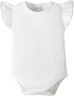 LYSMuch Baby Girls Ruffle Sleeves Bodysuit Infant Solid Color Top Jumpsuit