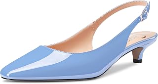 Castamere Women's Low Stiletto Kittens Heel Closed Heel Square Toe Slingback Pumps Slip-on 3.5 cm Heels Sandals Dress Cute Shoes