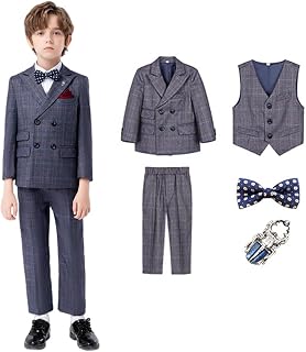§ｚｚ．ｌｕｘｉ Boys' Formal Suit, Kids' Clothing, 6-Piece Set, Jacket, Vest, Pants, Bow Tie, Necktie, Brooch, Recitals, Weddings, Ceremonies, Entrance Ceremonies, Graduations, Boys, Purple, Navy, 90-170 cm