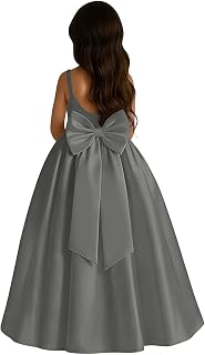 Satin Flower Girl Dress with Big Bow Elegant Sleeveless A-Line Ball Gowns Formal Communion Wedding Party Dresses