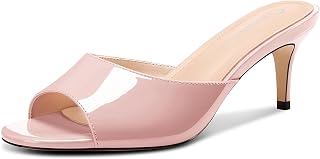 Castamere Women's Round Open Toe Kitten Heel Mules Shoes Sandals Party Dance Dress Slip-on Sandals 6.5 CM Heels