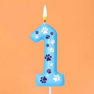 Threlaco Blue Dog Paw Birthday Number Candles