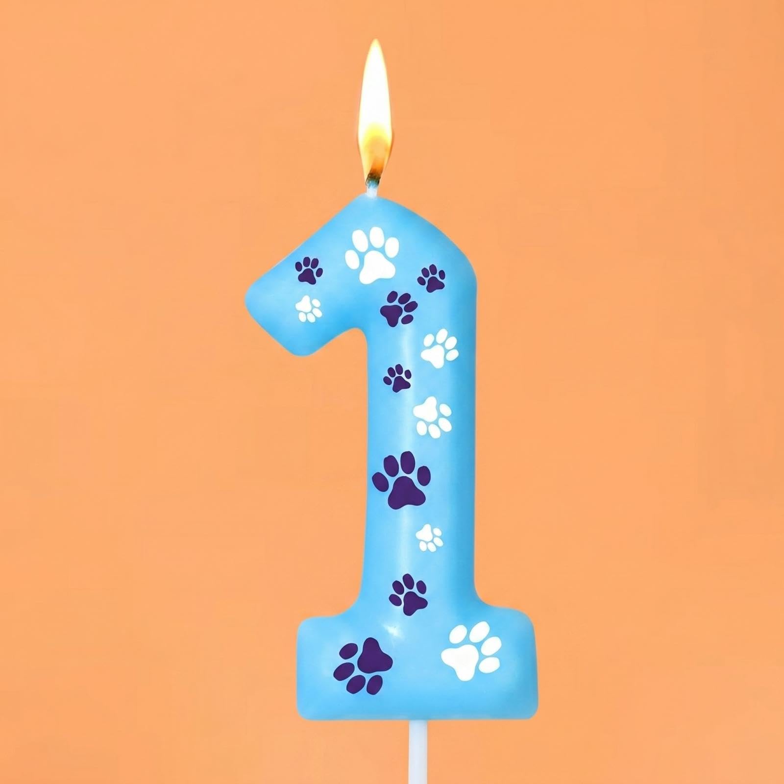 Threlaco Blue Dog Paw Birthday Number Candles