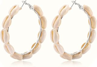 Hoop Earrings For Women Natural Cowrie Shell Beads Hoop Earrings Statement Stud Drop Earrings Bohemia Hawaii Wakiki Beach Jewelry