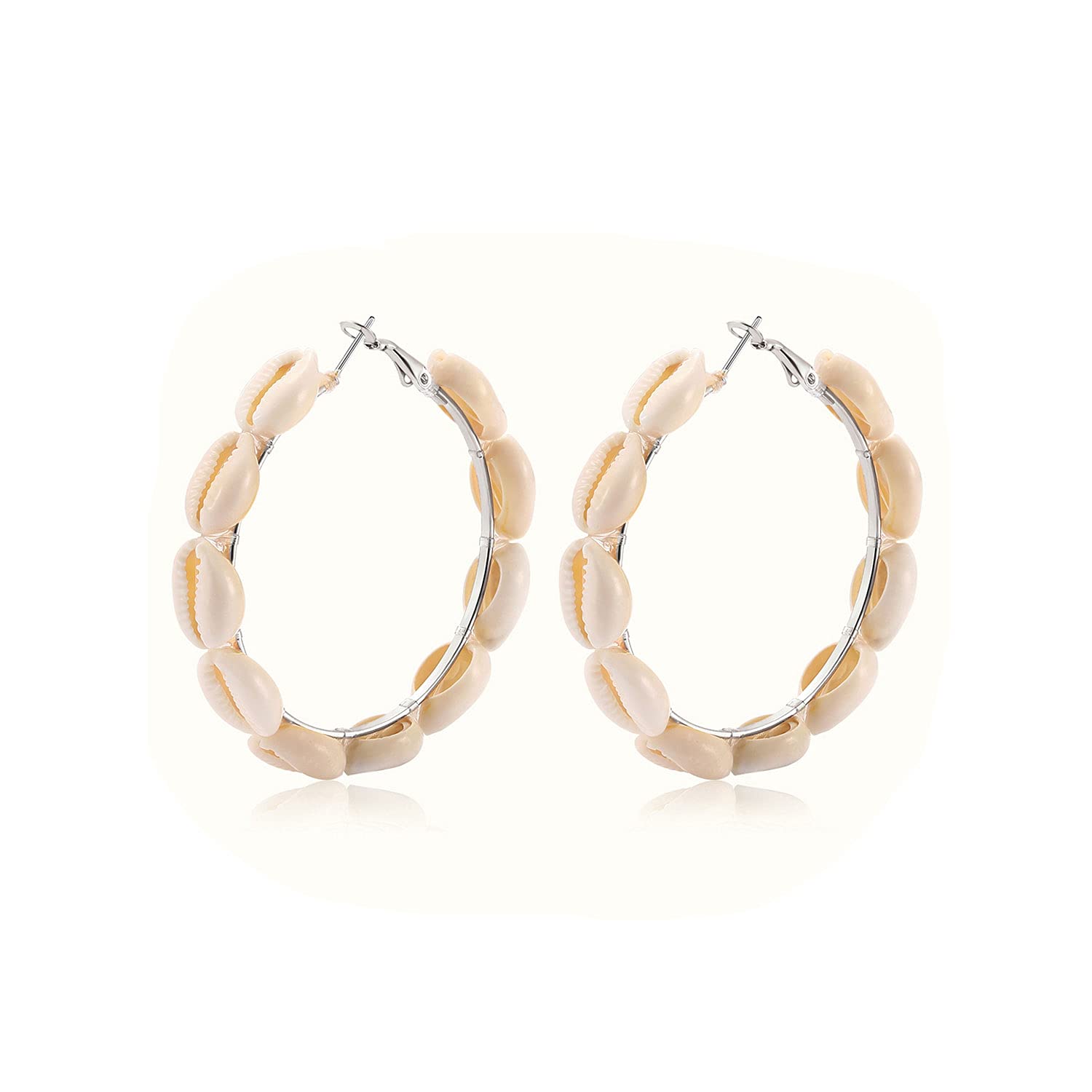 Hoop Earrings For Women Natural Cowrie Shell Beads Hoop Earrings Statement Stud 