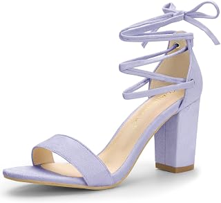 Allegra K Women Chunky Strappy Lace Up Heels Open Toe Sandal