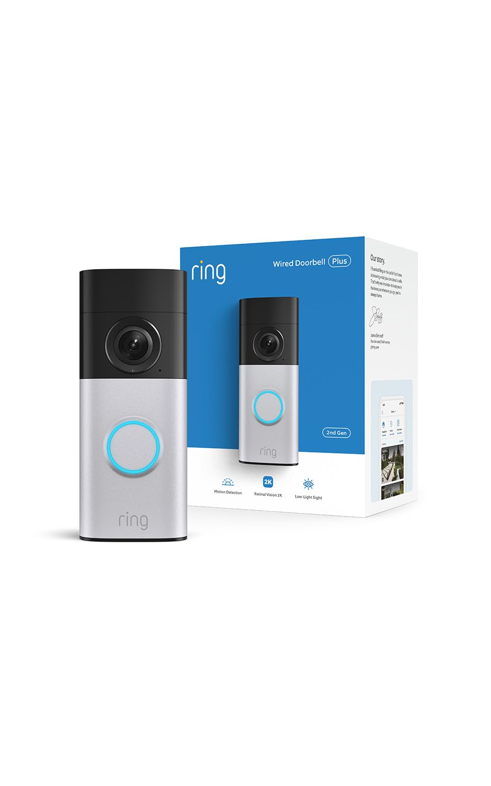 Ring Wired Doorbell 2K Plus (Newest Model) — Retinal 2K with wide-angle video, 6