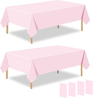 4 Pcs Light Pink Plastic Table Cloths, Light Pink Table Covers