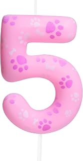 5th Birthday Candle Dog Paw Number 5, Dog Cake Topper, Birthday Party Supplies, Pink Dog Paw Theme Cake Topper,