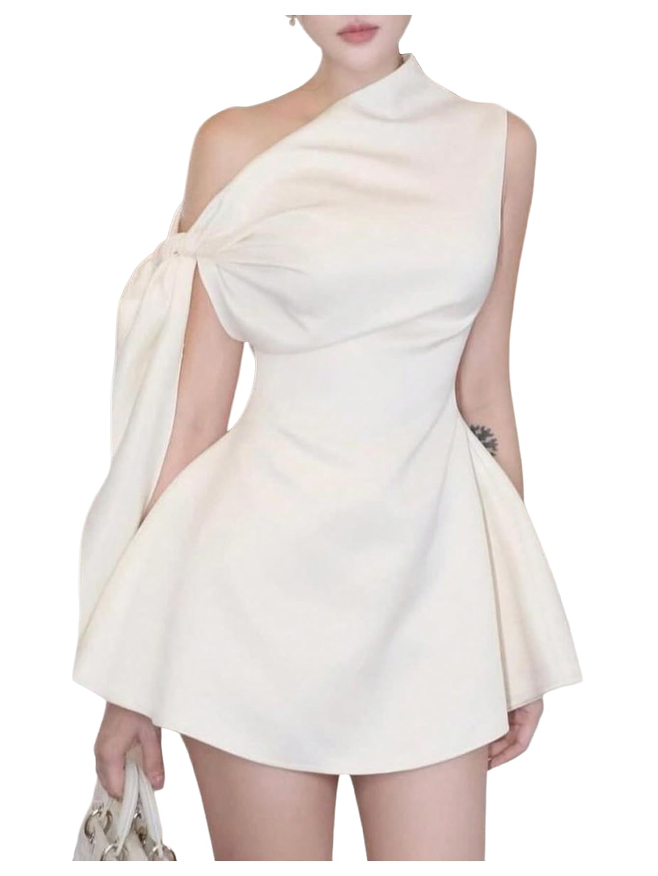 SOLY HUX Women's Mini Dress Off The Shoulder Sleeveless Tie Shoulder A Line Flar