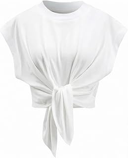 Crop Tops for Women Cap Sleeve Tie Front Solid Ruched T-Shirt Tops 2026 Summer Crew Neck Tee Shirts Blouse