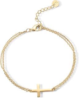 PAVOI 14K Gold Plated Sideways Cross Bracelet for Women, Religious Bracelet