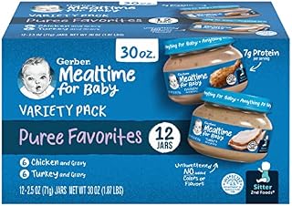 Gerber Stage 2 Chicken and Turkey Variety Pack Puree, 2.5 Oz, 12 Pack | Stage 2 mealtime poultry puree; chicken and turkey; variety pack; 12 x 2.5 oz jars