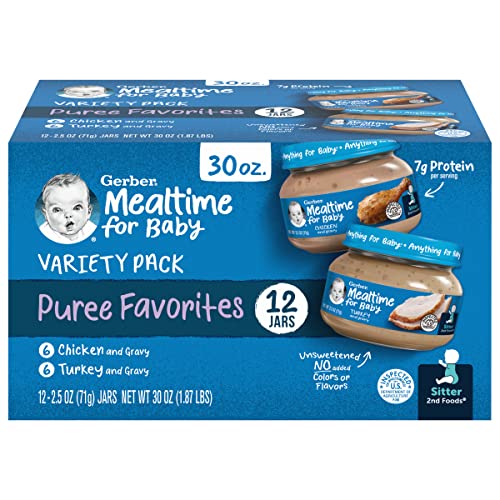 Gerber Stage 2 Chicken and Turkey Variety Pack Puree, 2.5 Oz, 12 Pack | Stage 2 