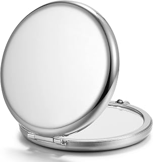 Getinbulk Compact Mirror, 1x/2x Magnification Pocket Mirror, Silver | Compact Mirror for Purse, Metal+Glass, Foldable Double-Sided Mirror, Purse Essentials, Portable, Travel, Quick Touch-ups