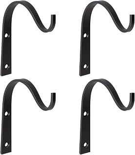 Mkono Wrought Iron Hooks Set of 4 Hangers Hanging Wall Bracket for Lantern Planter Bird Feeders Coat Indoor Outdoor Rustic Home Decor