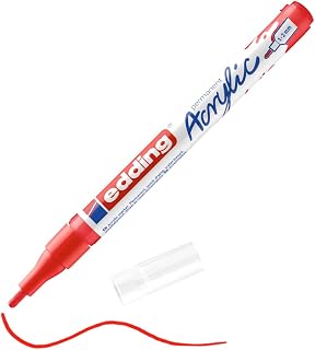 Edding 5300 Fine Acrylic Marker Pen - Red - 1 Waterproof Acrylic Felt - Fine Round Tip 1-2mm - Acrylic Paint for Painting on Canvas, Kraft Paper, Wood and Stone