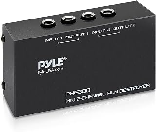 PYLE Compact Mini Hum Eliminator Box, 2 Channel | Passive Ground Loop Isolator, Noise Filter, AC Buzz Destroyer