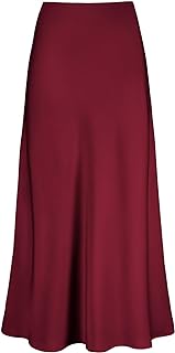 Outoshe Women's Satin High Waisted Maxi Skirts Hidden Elasticized Waistband A Line Long Skirt