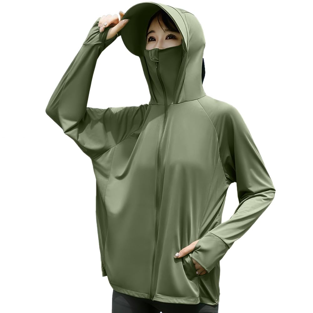 DMFU Women's Rash Guard Hoodie, Cool Touch, UV Protection, UPF 50+ 360-Degree UV
