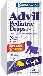 Advil Dye-Free Pediatric Drops Fever and Pain Reliever for Infants, Grape Flavour, 24 mL