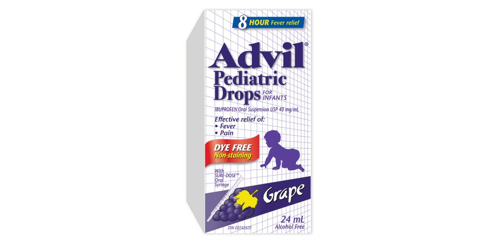 Advil Dye-Free Pediatric Drops Fever and Pain Reliever for Infants, Grape Flavou