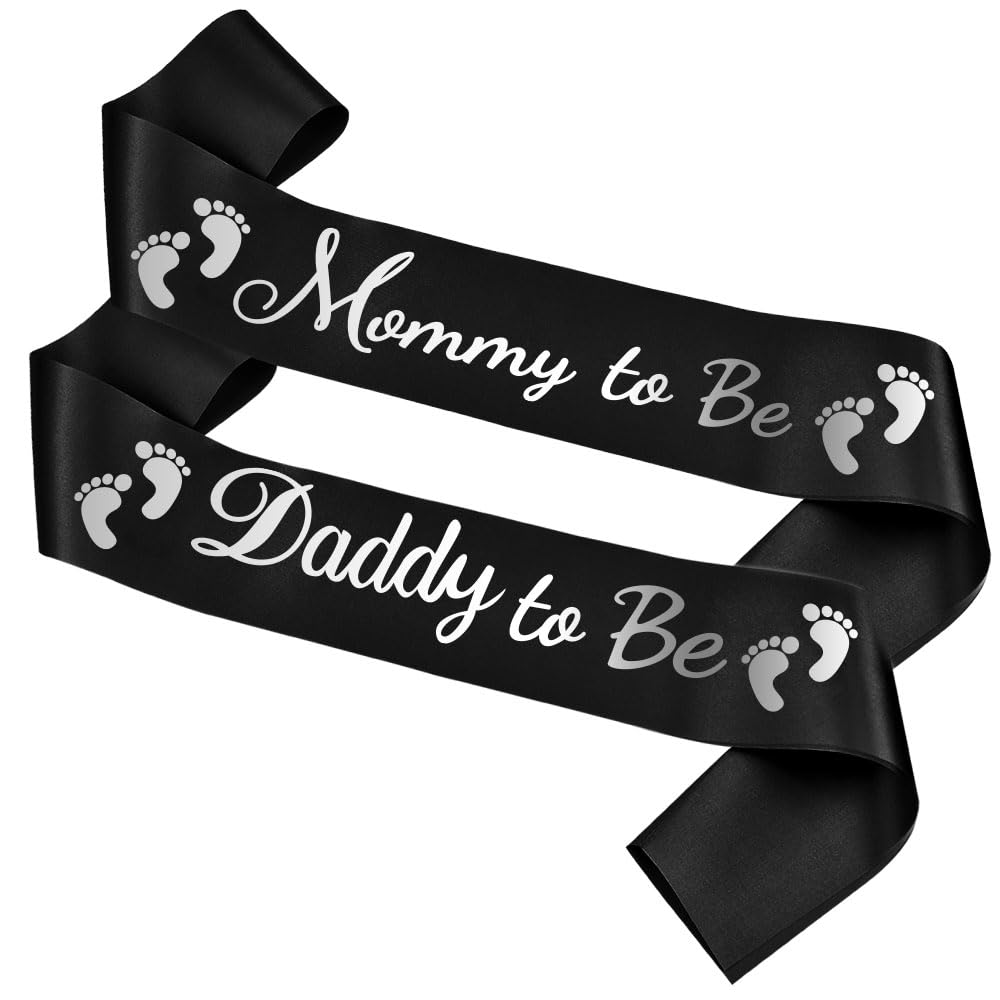 GDTO8820 2pcs Mommy To Be & Daddy To Be Baby Shower Sash Black, Baby Shower Part