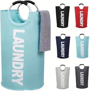 90L Laundry Hamper Waterproof Laundry Hamper with Padded Handle, Foldable Clothes Bag for Easy Storage, Blue