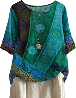 ORANDESIGNE Linen Shirt Short Sleeve Women Casual Vintage Tops Blouse T-Shirts Short Sleeve Crew Neck Tunic Tops Shirt Loose Plus Size T Shirt