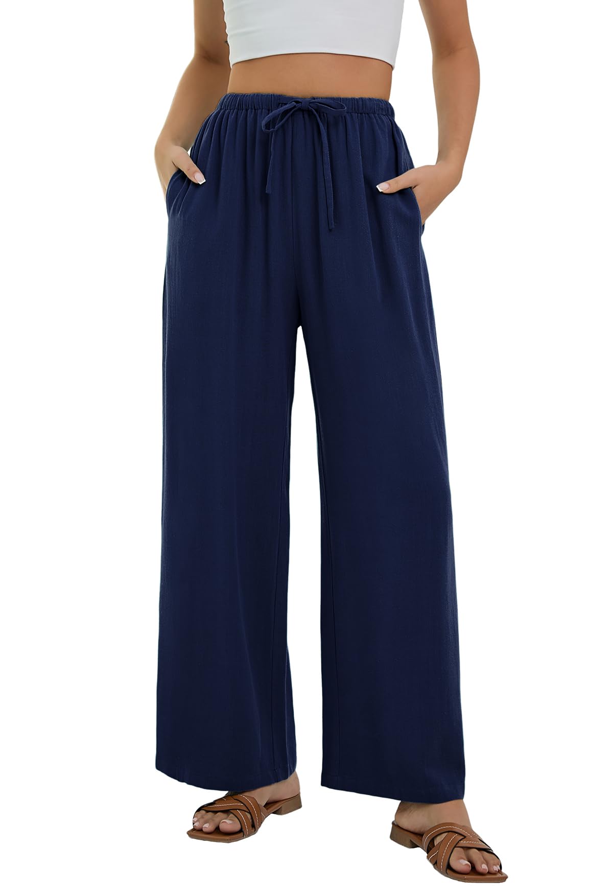 Women's Linen Trousers Summer Casual Fashion Fluid Trousers Cotton Chic Elastic 