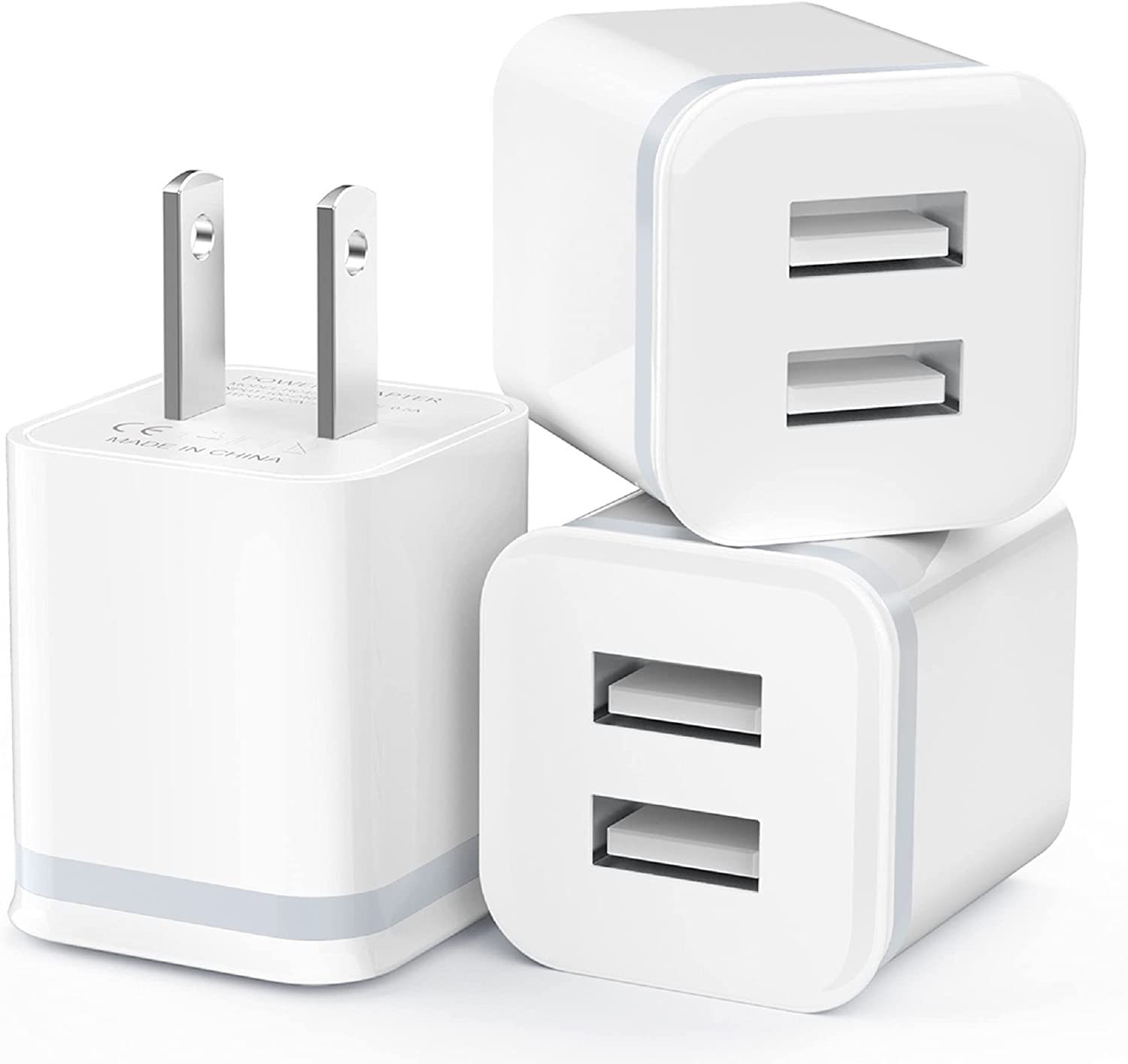 USB Wall Charger, LUOATIP 3-Pack 2.1A 5V Dual Port Cube Power Adapter Plug Block