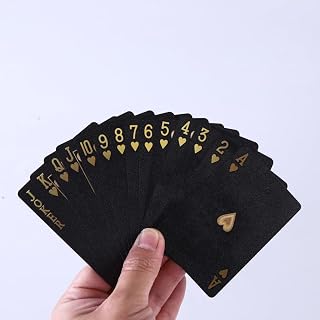 Waterproof Plastic Playing Cards - Black Deck with Gold Foil Lettering and Heart Design, Includes Protective Case, Ideal for Poker, Parties