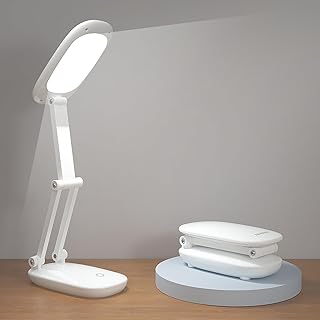 Akejrym LED Desk Lamp for Office Home & Battery Operated Lamp Rechargeable Lamp Foldable & Portable Light, [2-Fold Bracket] 3 Brightness Dimmable Small Desk Lamp Wireless Reading Lamp (White)