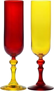 Krosno Coloured Champagne and Prosecco Glasses - 2 x 220ml - Bubble Collection - Orange and Red - Lead Free Glass - Hand Painted